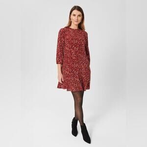 NEW HOBBS London Prim Tunic Dress Womens 14 Cherry Red Multicolor Printed